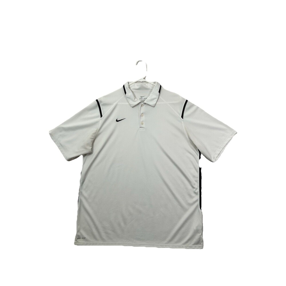 Nike Dri-FIT Mens XL Polo Shirt White Black Stripe Short Sleeve Golf Tennis Top